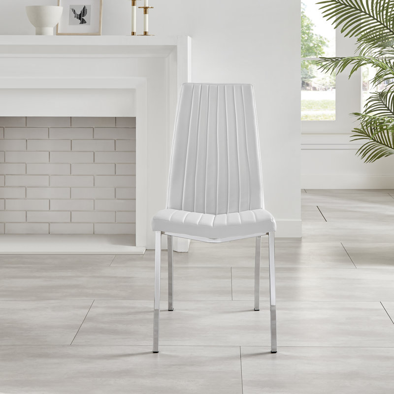 Marietta Chrome Metal and White High Gloss Dining Table Set - 6 Luxury Soft Touch Dining Chairs, White