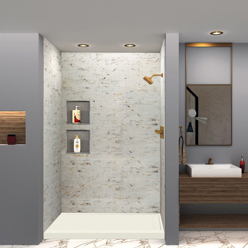 Base de douche à surface solide en fonte 60 po x 36 po avec structure linéaire dissimulée Transolide, Droite, Camée