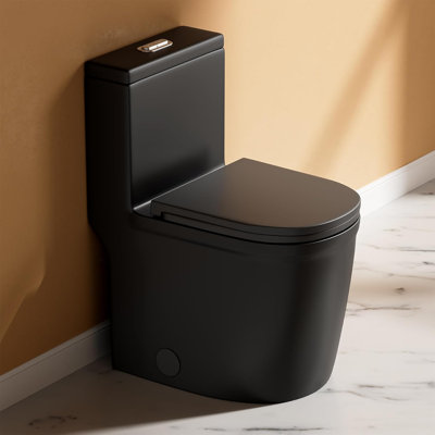 Toilette compacte une pièce courte profondeur de 23 po Yingze, noir mat, double chasse 1,1 / 1,6 GPF économisant l'eau, siège en UF à fermeture rapide pour petites salles de bain