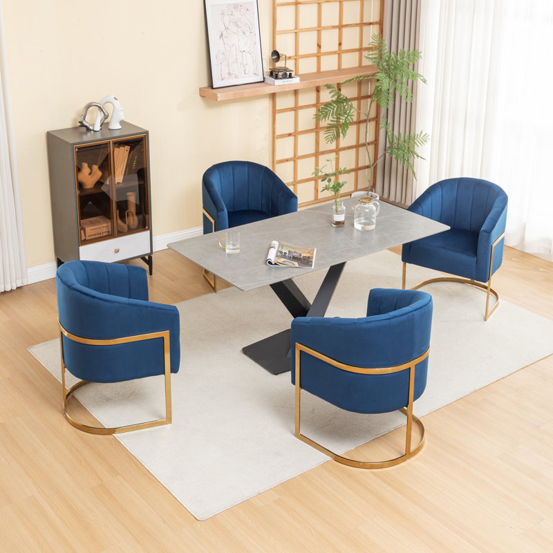 Chaises de salle à manger rembourrées en velours 19 po Sistrunk, 4, Bleu