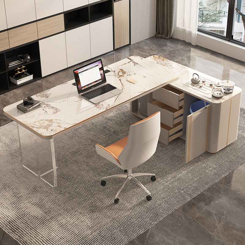 Table de bureau / table à thé en L en pierre frittée, H 29,53 po x l 70,87 po x P 55,12 po
