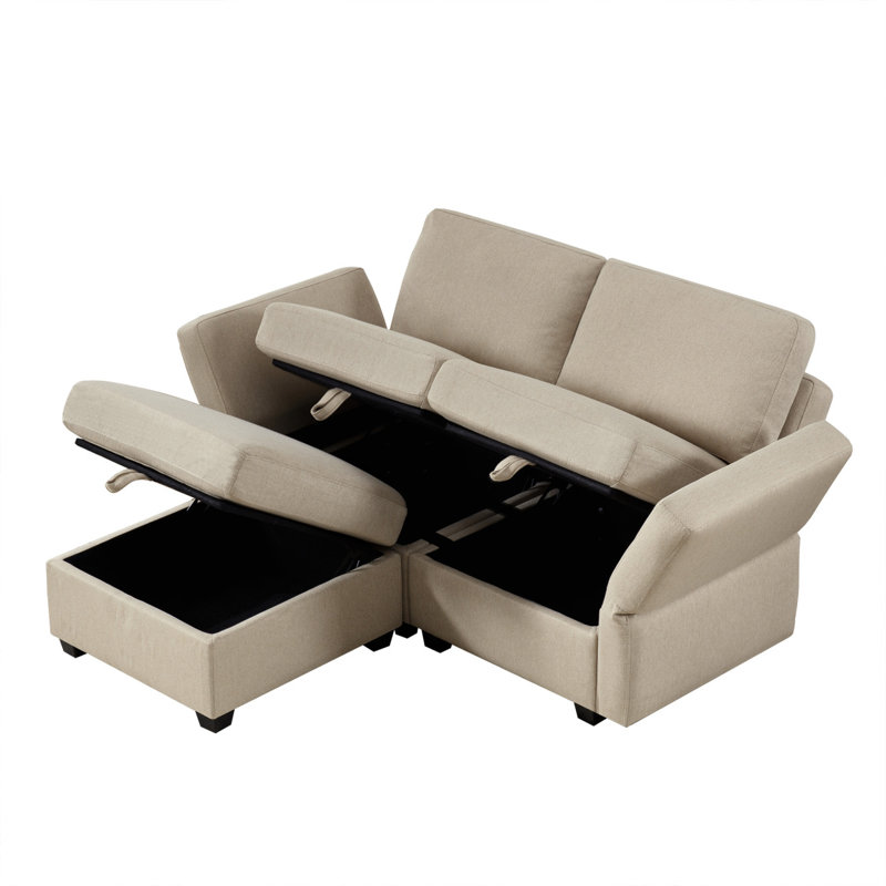 Petit canapé modulaire moderne avec repose-pieds, canapé 2 places avec 1 repose-pieds, tous les sièges et repose-pieds, Beige