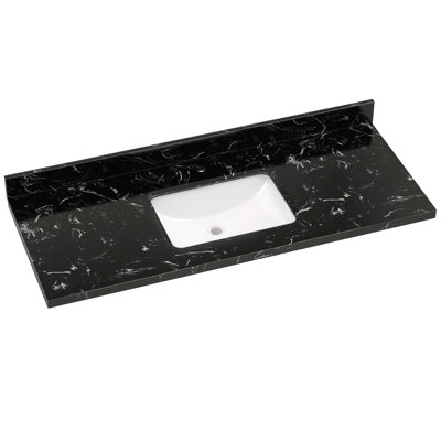 54 In. W X 22 In. D Cultured Marble Black Rectangular Right Single Sink Bath Vanity Top With Backsplash Countertop In Black
