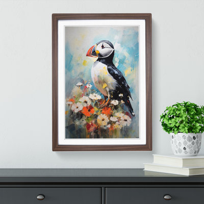 Puffin Impressionism - Single Picture Frame Print on Wood
