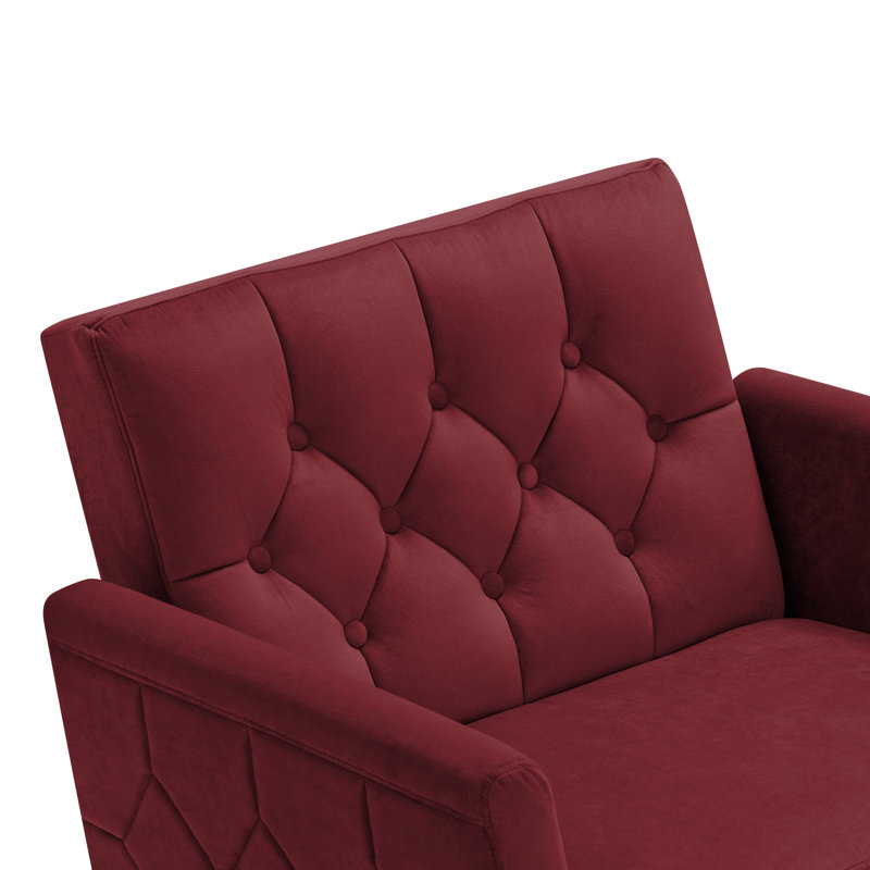 Zianny Velvet Accent Chair with Ottoman, Red Velvet