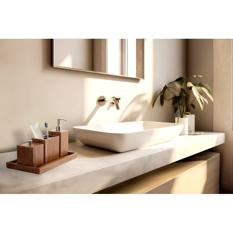Rustic Bamboo and Stainless Steel 5-Piece Bathroom Set