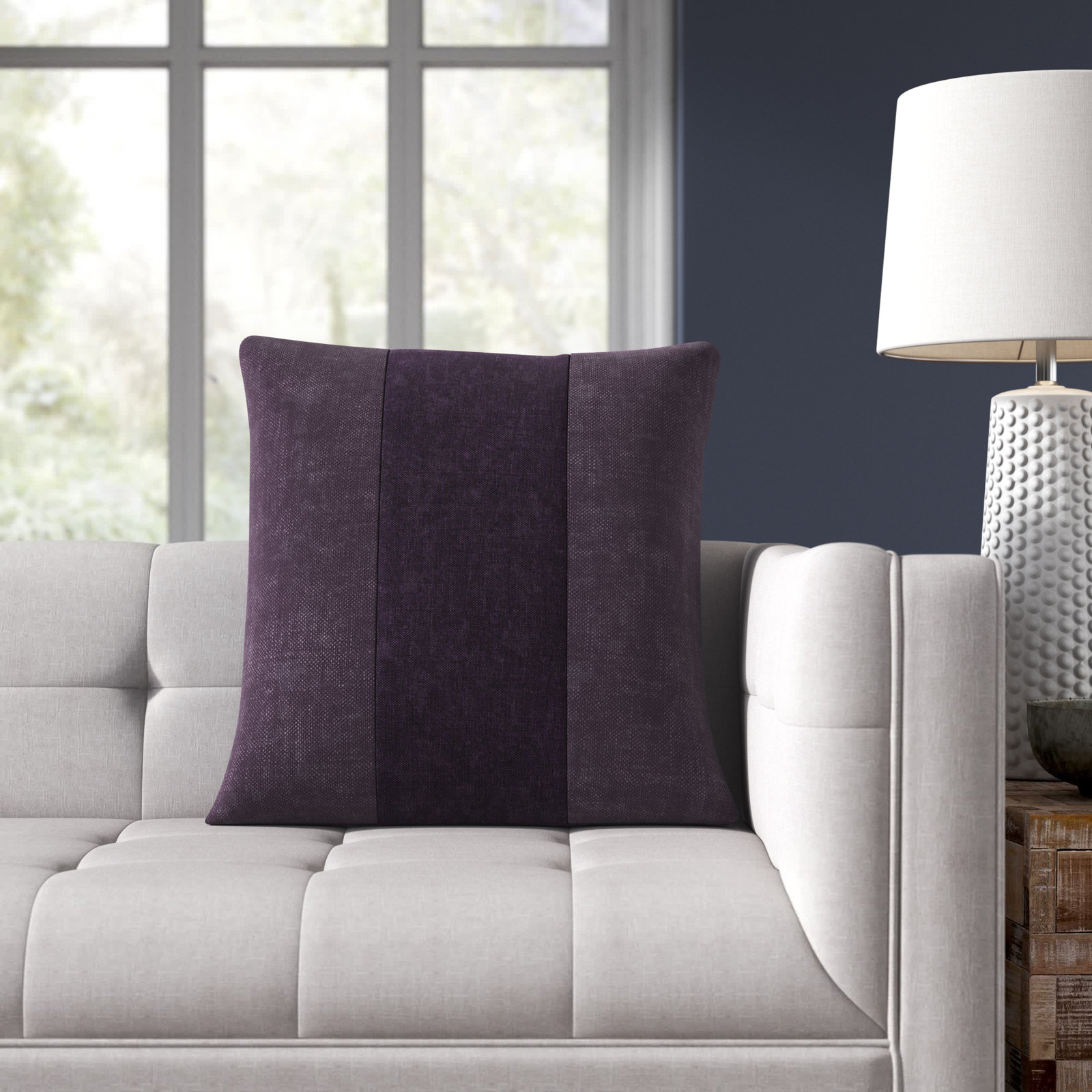 Dunbar Striped Cotton Pillow Cover, 20" x 20", Dark Purple