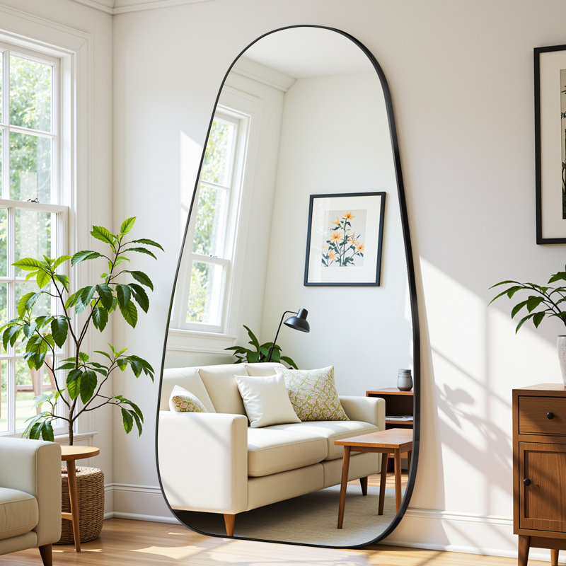 Full Length Floor Mirror With Stand,Tear Drop Style For Bedroom Living Room Entryway, 76" x 36", Gold