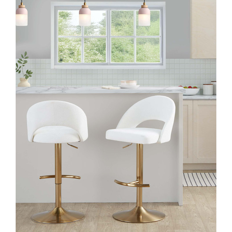 Tabouret de bar pivotant réglable avec repose-pieds - ensemble de 2, Doré, Crème