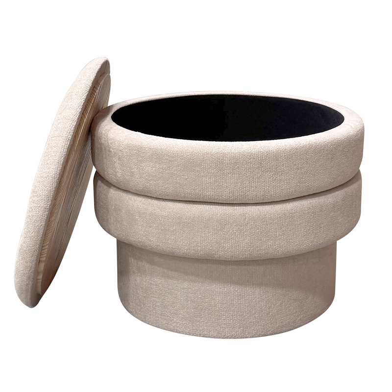 Modern Fabric Round Storage Ottoman, Modern Round Storage Ottoman - Oat