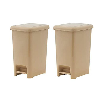 Superio Slim Step On Trash Can, Beige Waste Bin with Foot Pedal Lid 26 Liter, Kitchen, Under Desk, Office, Bedroom, Bathroom (2, 4 Gallon)