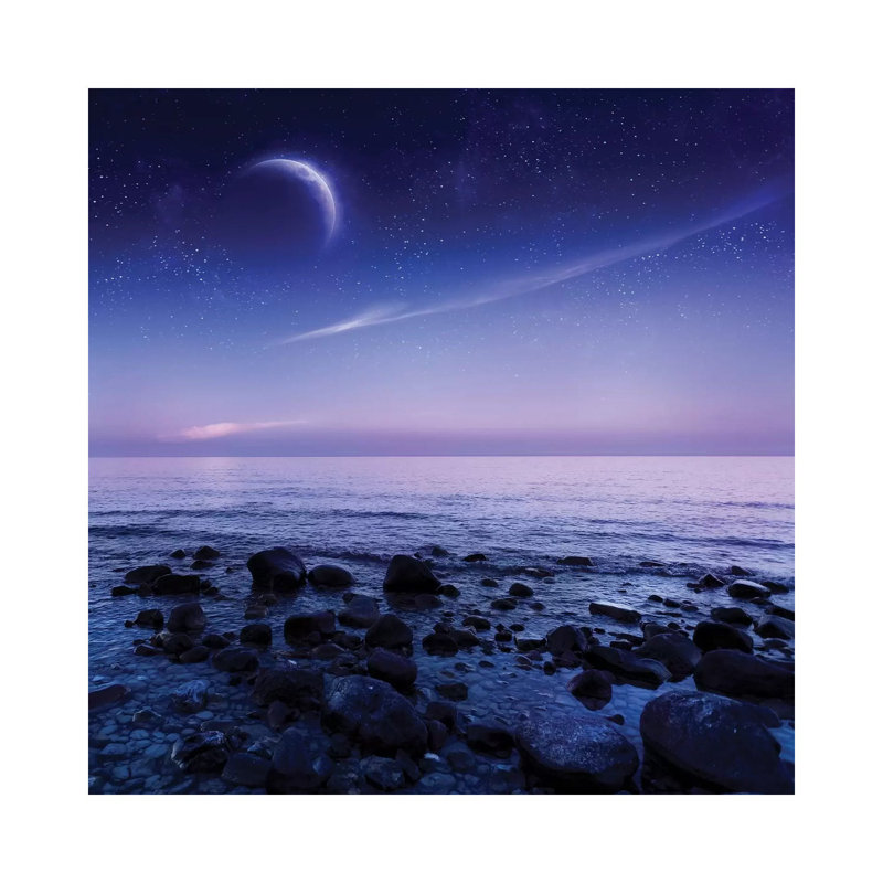 Moon Rising Over Rocky Seaside Against Starry Sky. by Evgeny Kuklev - Wrapped Canvas Gallery-Wrapped Canvas Giclée