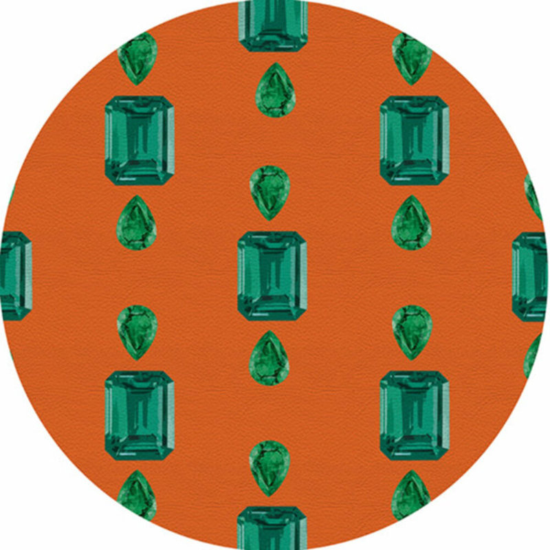 Vegan Leather Round Placemats, Emeralds, Orange