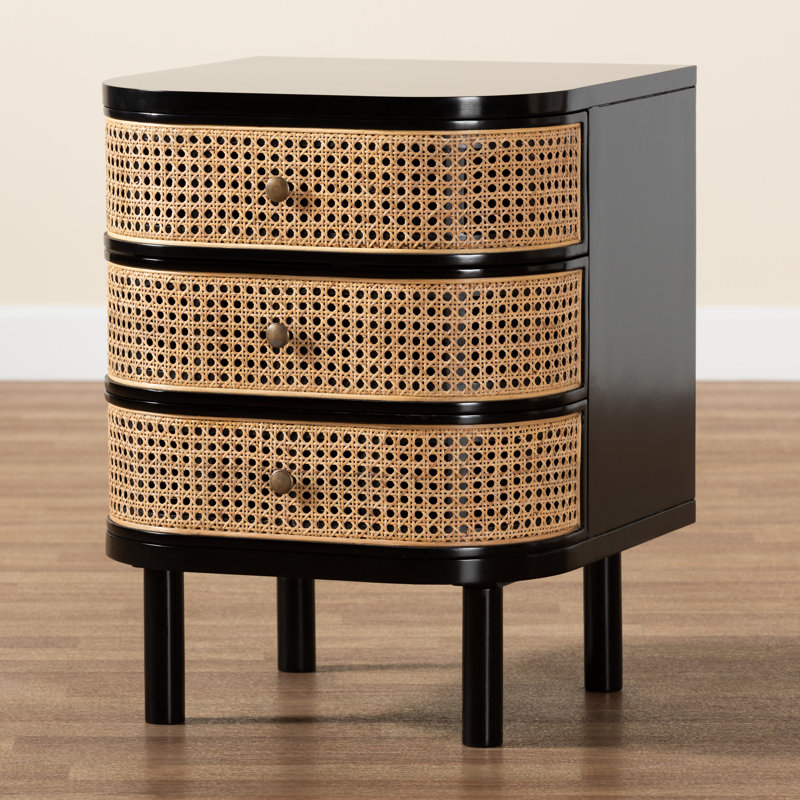 Burgis 3 - Drawer Rattan and Bayur Wood End Table with Storage