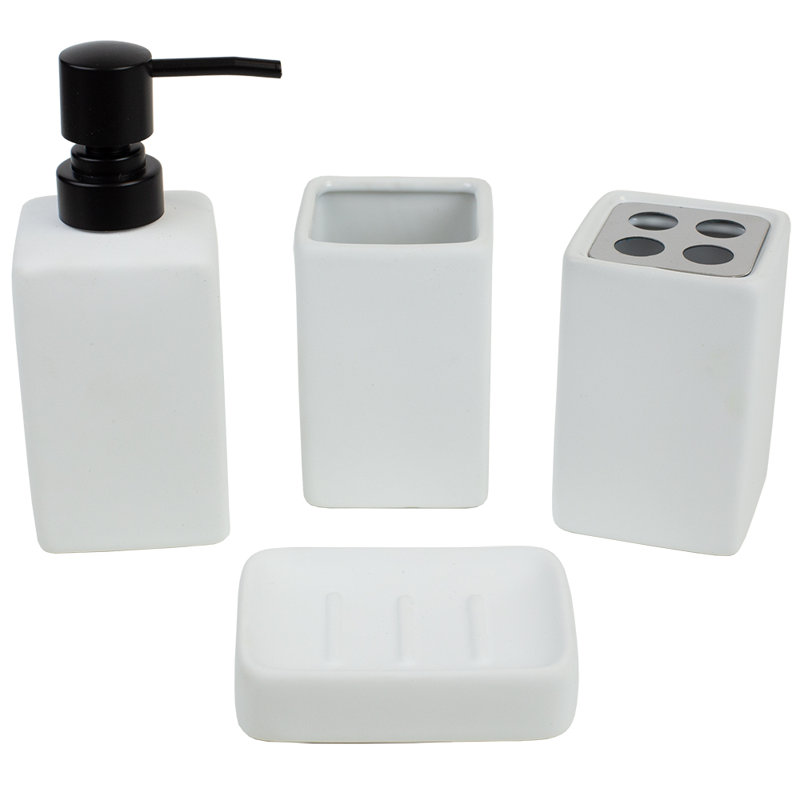 Ensemble d’accessoires pour salle de bain 4 pièces en céramique Home Basics