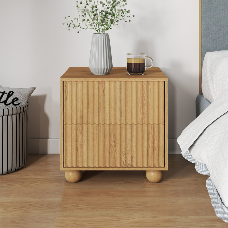 Ashford 18.9"W Fluted Wood 2-Drawer Nightstand, Natural Oak