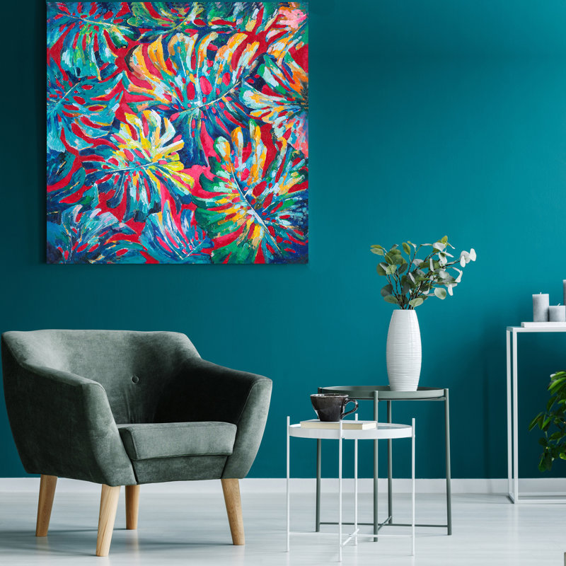 Feuilles colorées - peinture sur toile tendue, H 40 po x l 40 po x P 1,5 po
