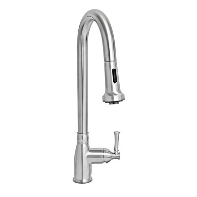 Whitehaus Collection Stainless Steel Single Lever Gooseneck Kitchen Faucet with Pull-down Spray Head