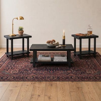 Ensemble table basse et table d'appoint Rundell noir 3 pièces