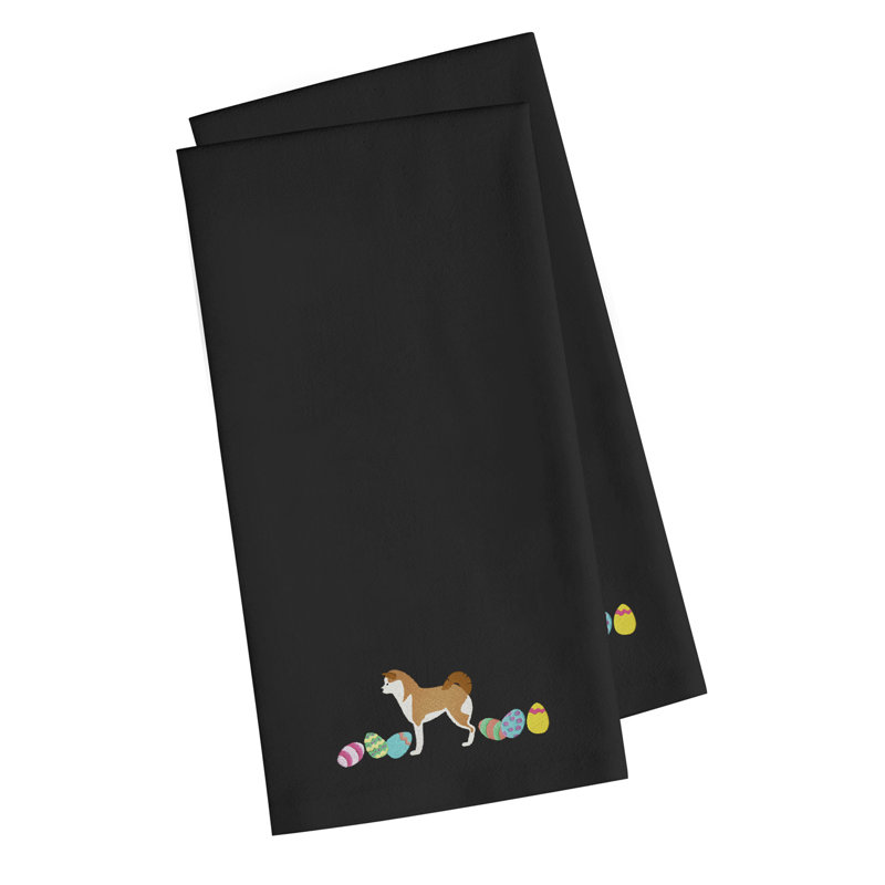 Cotton Embroidered Tea Towel Kitchen Towel, Black, 25" H x 16" W x 0.1" D