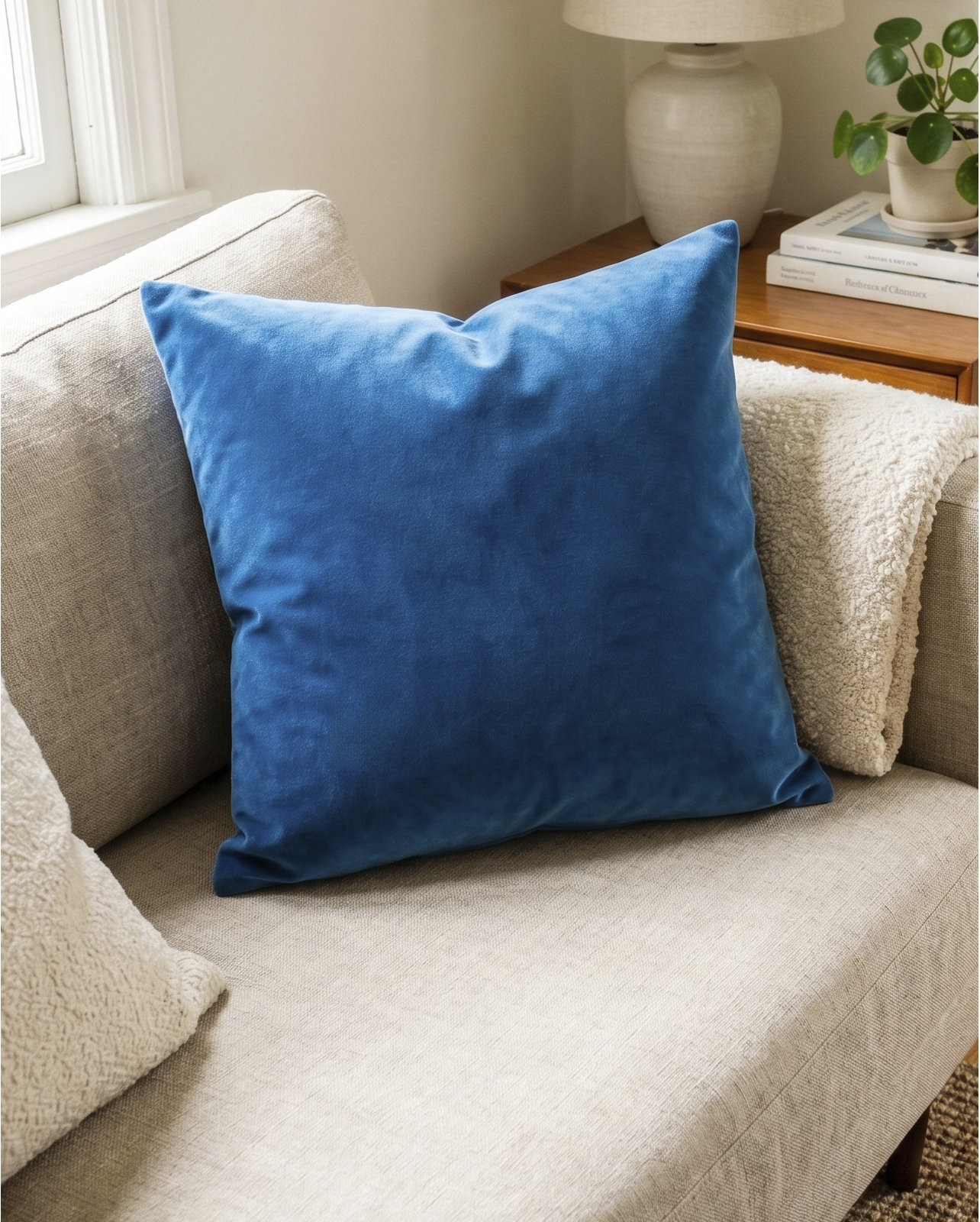 Denny Cotton Pillow Cover, Duck Down, Square 22", Blue