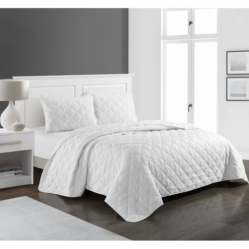 Ensemble de courtepointe réversible 3 pièces Quilts, Blanc, Courtepointe grande + 2 taies décoratives