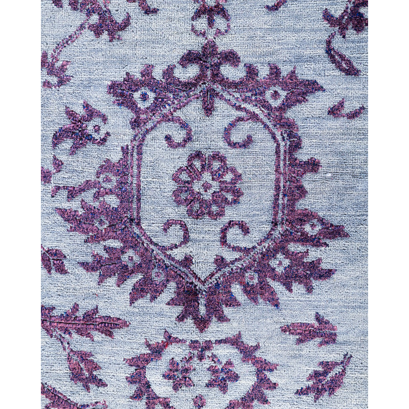 Tapis noué à la main de conception unique Ikat - bleu, 9 pi 1 po x 12 pi 1 po