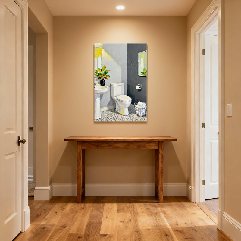 Bath & Laundry Modern Bathroom Scene With Plant And Patterned Floor