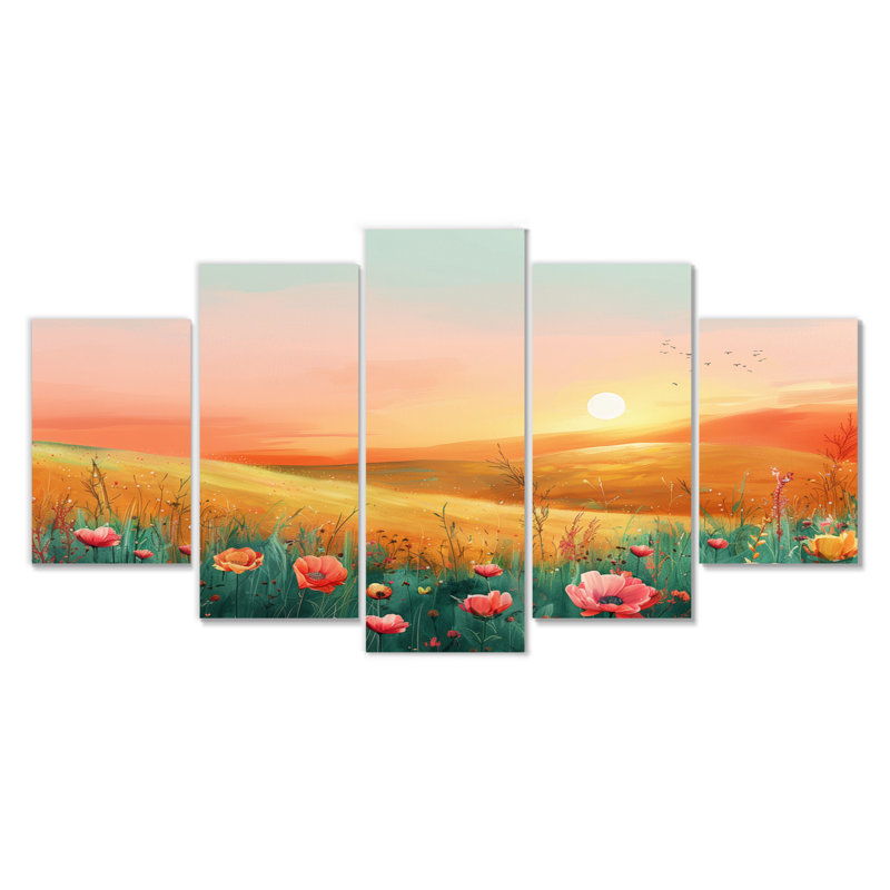 «Flower Meadows At Sunset I», ensemble de reproductions d'art mural