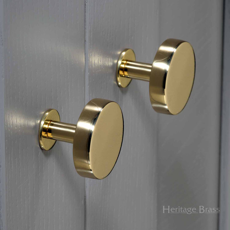 Heritage Brass Heritage Cabinet Knob Disc Design with Base, Polished Brass, 3.2cm H x 3.2cm W x 3.2cm D
