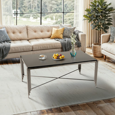 Modern Rectangular Marble Coffee Table for Home Decor – Stylish Living Room Table Accent and Small Office Room Spaces – 44", Gold