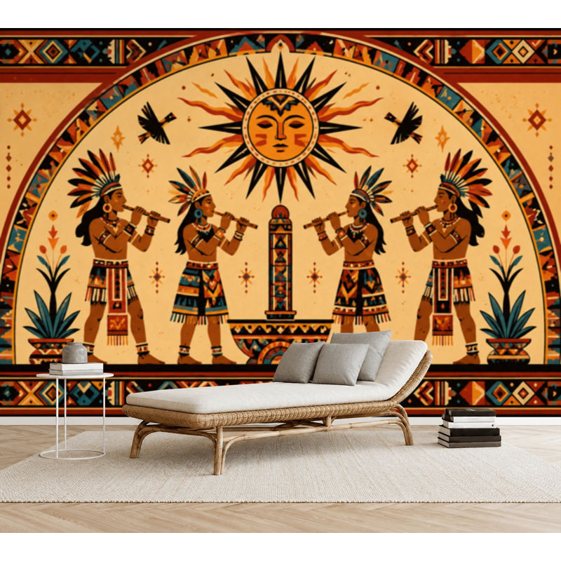 Papier peint adhésif autocollant Kokopelli Southwestern Native American Indian, 69"H x 96"W