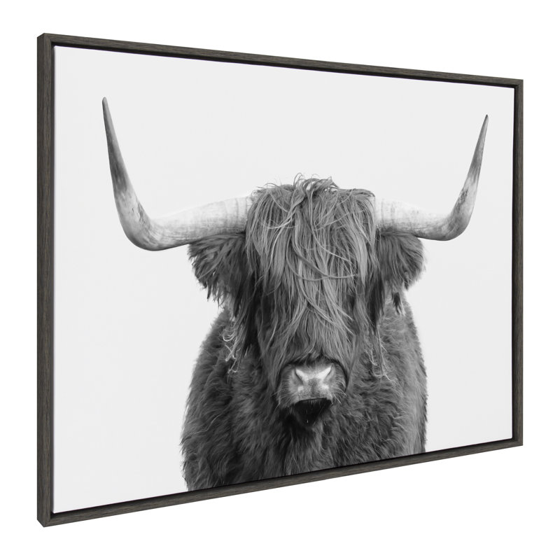 «B&W Highland Cow No. 1 Portrait» par Amy Peterson, reproduction d'art sur toile encadrée, H 23 po x l 33 po x P 1,62 po