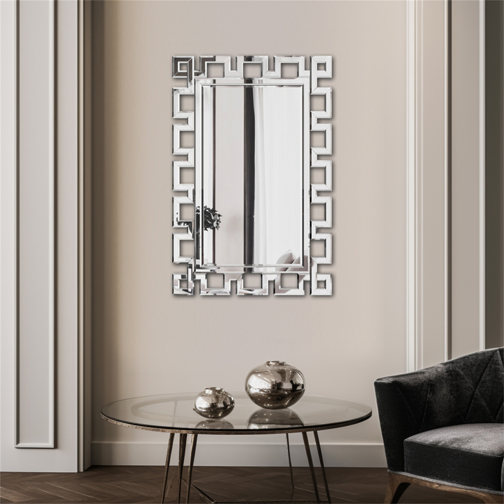 Wrought Studio Large Wall-Mounted Silver Decorative Rectangular Wall Mirror For Home, Living ...
