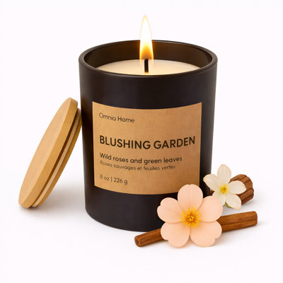  Scented Soy Wax Candle – Floral Candles for Home Scented with Notes of Rose, Magnolia & Soft Cedarwood – Refined Home Decor & Gift (Blushing Garden, Black, 8 oz)