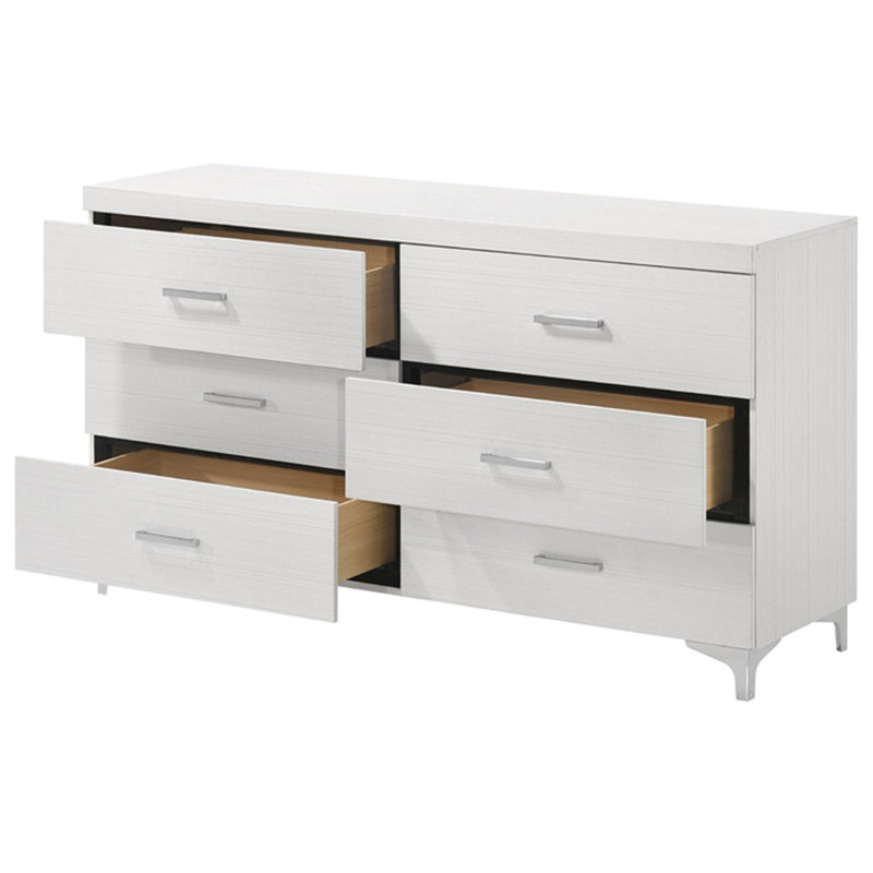 Commode de rangement contemporaine à finition blanche avec 6 tiroirs et meubles de chambre à coucher 1 pièce