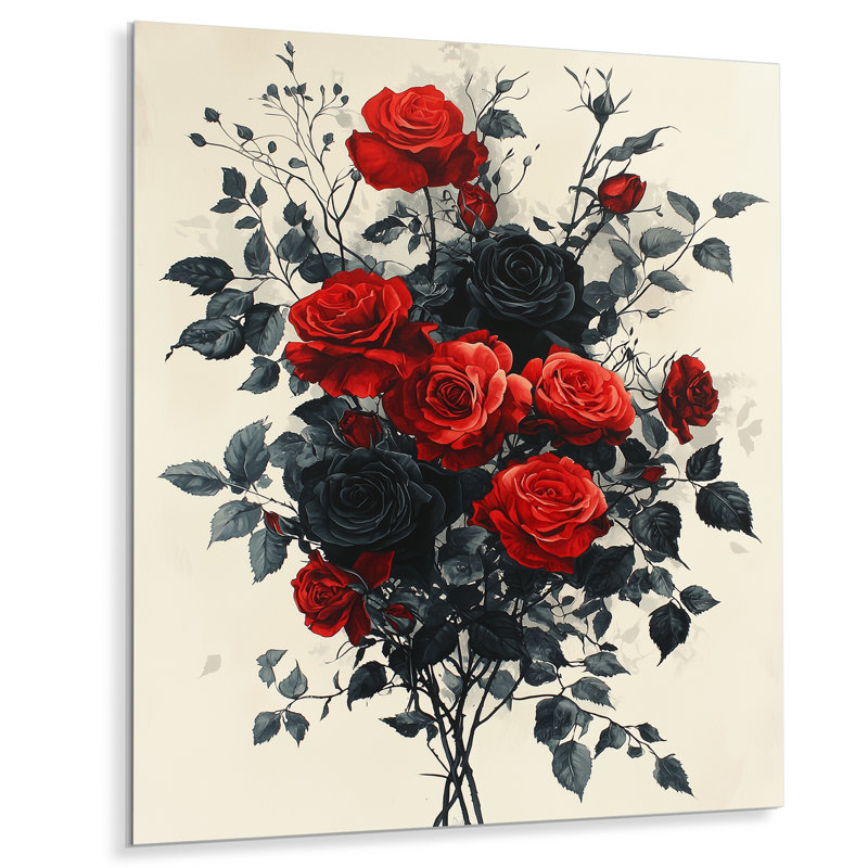 Kaior - reproduction d'art moderne en métal, roses, art mural en métal, H 20 po x l 12 po