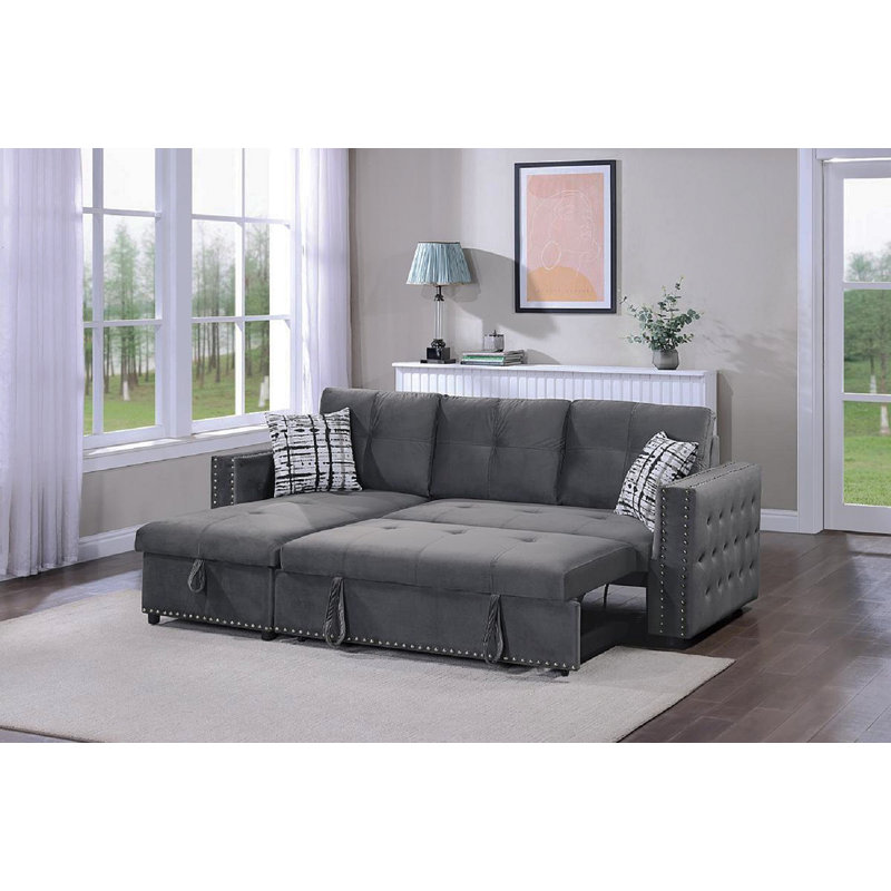 Canapé modulaire convertible en velours gris