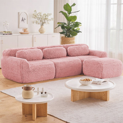 Canapé modulaire en L doux et moelleux en tissu moelleux avec repose-pieds, pouf 32D haute densité avec coussins décoratifs, aucun assemblage requis