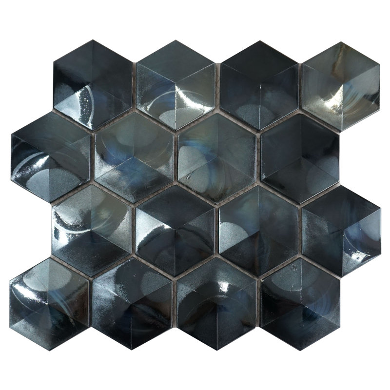 Carreau de mosaïque en verre brillant hexagonal 10,32 po x 11,82 po Aurora, Rouge