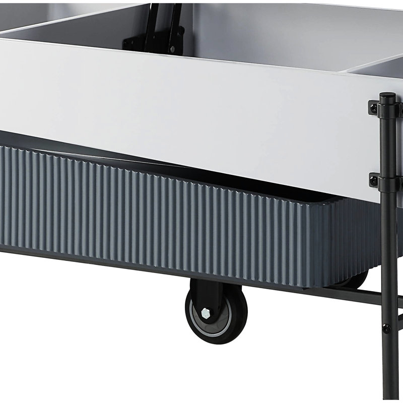 Table basse moderne grise et blanche avec plateau relevable et tiroir dissimulé