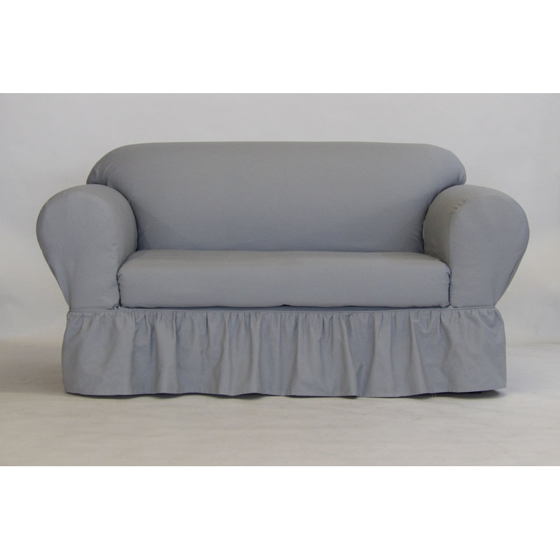 Cotton Box Cushion Sofa Slipcover, Gray