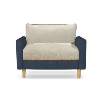 45" Dark Blue & Cream Lambswool Accent Chair - Detachable Covers, Solid Wooden Legs, Cozy Upholstered Single Sofa