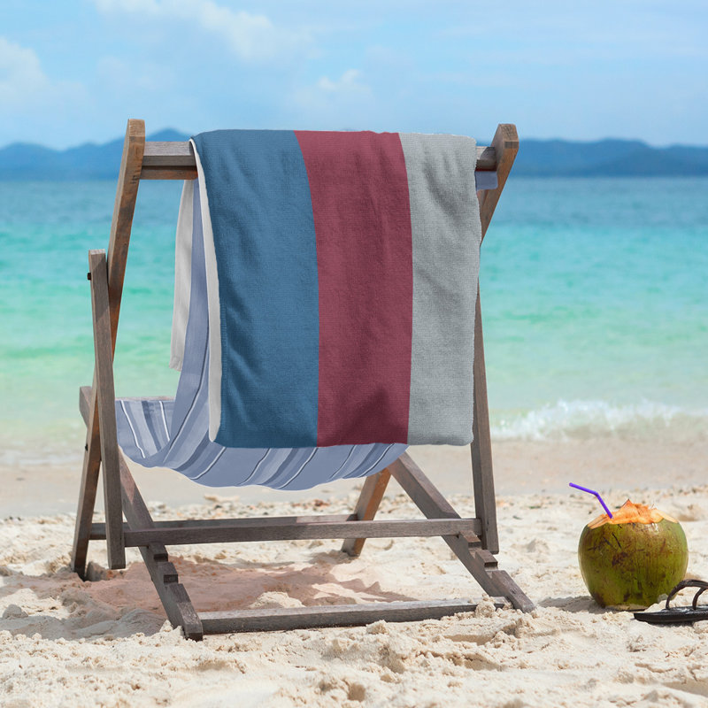 Columbus Lightweight Beach Towel, Poly/Cotton, Blue/Burgundy/Silver