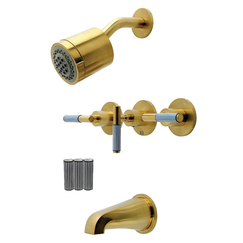 Kingston Brass Verona Triple-Handle Tub And Shower Faucet, Brushed Brass