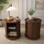 Ensemble de 2 tables de bout cylindriques de style Mid-Century moderne avec station de charge intégrée et porte coulissante, table de chevet ronde à 2 niveaux avec ports USB, table de chevet pour le salon, la chambre à coucher, le vestibule - noir-1037377473-1037377475