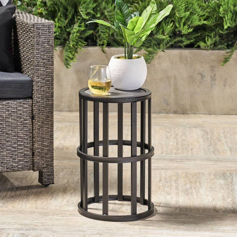 Table d'appoint de patio avec tuile de céramique grise et structure en fer robuste en éco pour l'extérieur