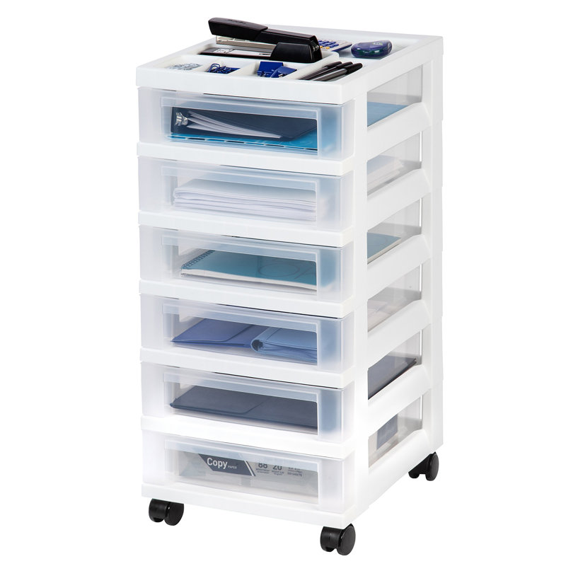 Chariot de rangement en plastique avec roulettes, 6 tiroirs, 6