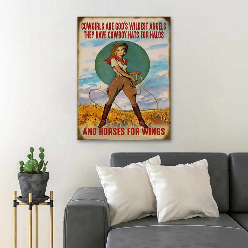 Cowgirl with Rope, Cowgirls Are God Wildest Angels - impression sur toile tendue, H 14 po x l 11 po x P 2 po
