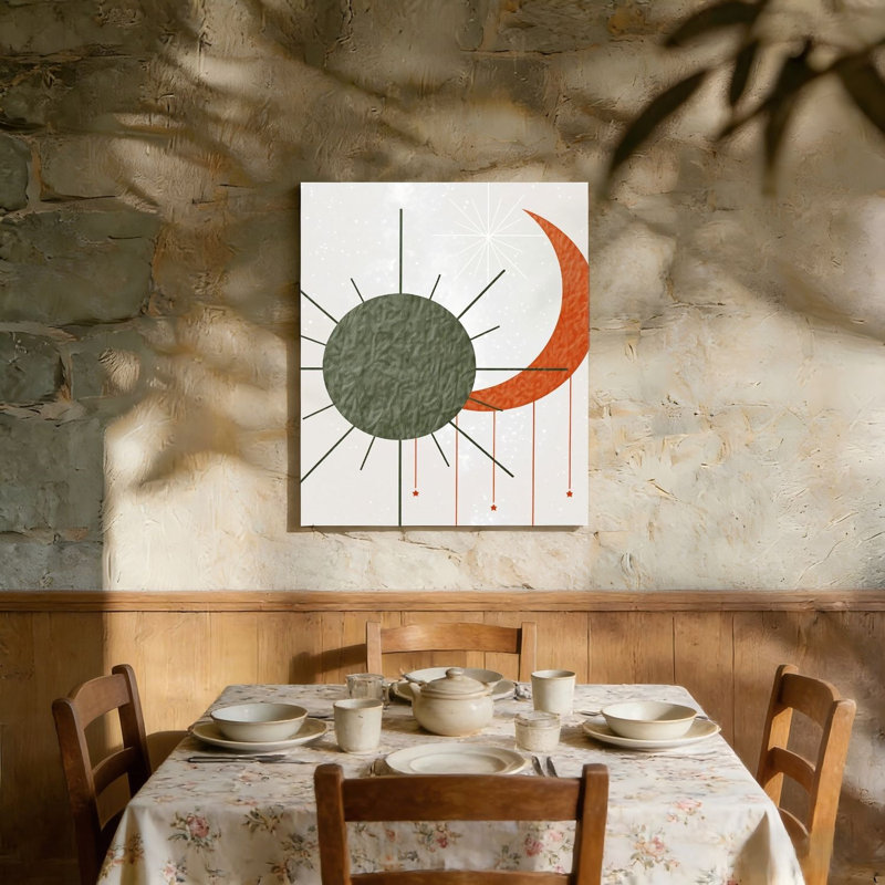 Soleil et lune dans un style minimal, art mural non encadré, L 36 po x l 24 po